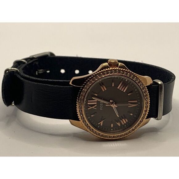 Fossil AM4615 Women's Black Leather Analog Brown Dial Quartz Genuine Watch JD398 - Picture 6 of 11